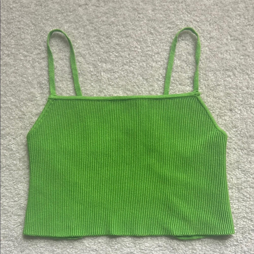 Kendall & Kylie Green Ribbed Crop Top